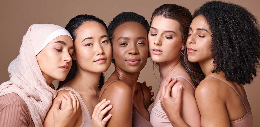 Multicultural and multiracial women show diversity, equity, and inclusion in a marketing campaign.