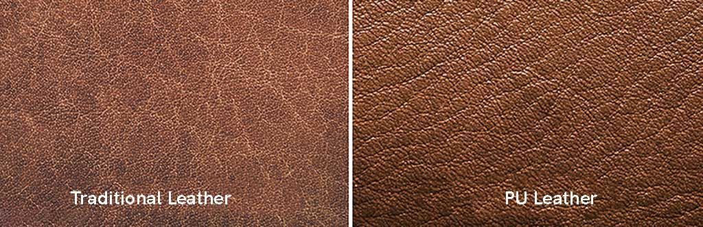 Close-up of traditional and PU leather showing the grain and texture